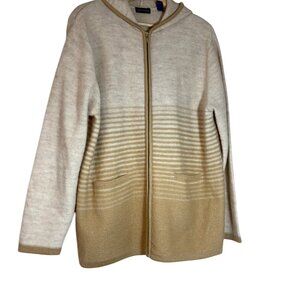Karen Scott 100% Wool Zip Up Hooded Sweater Coat with Pockets Womens Large